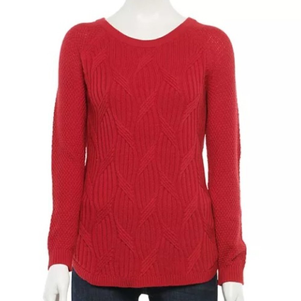 Sonoma Trellis Raglan Sleeve Red Sweater Sz M